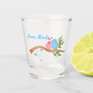 Love Birds Together on a Branch on a  Shot Glass