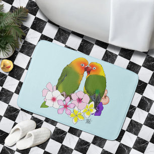 Love Birds Tropical Flowers Bath Mat