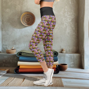 Love Birds Tropical Flowers Capri Leggings