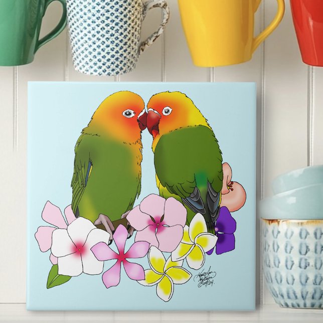 Love Birds Tropical Flowers Ceramic Tile (Creator Uploaded)