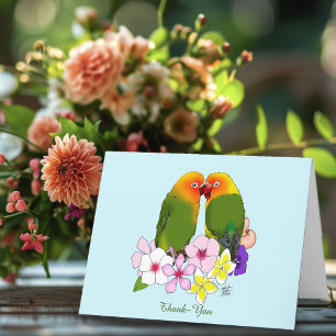 Love Birds Tropical Flowers Thank You Card