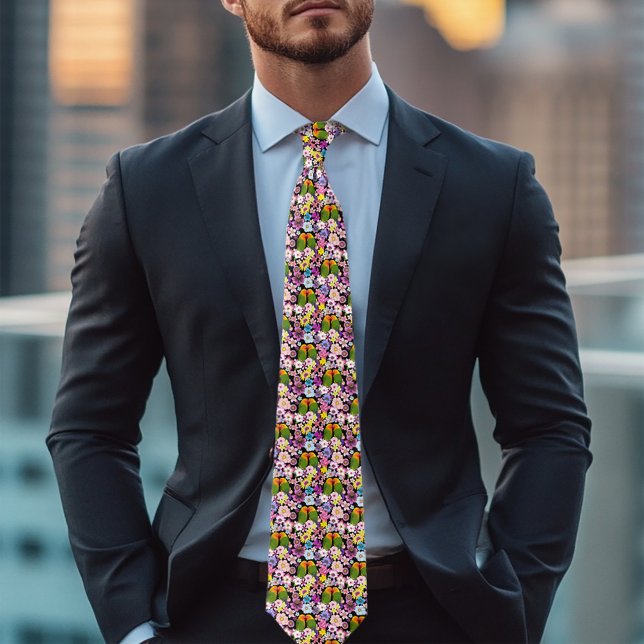 Love Birds Tropical Flowers  Tie (Creator Uploaded)