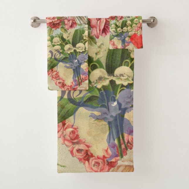 Love Birds Vintage Antique Heart Bath Towel Set (Insitu)