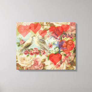 Love Birds Vintage Antique Heart Canvas Print