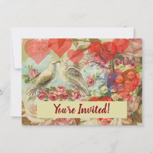 Love Birds Vintage Antique Heart Invitation