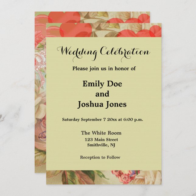 Love Birds Vintage Antique Heart Invitation (Front/Back)