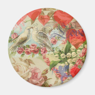 Love birds vintage antique heart love magnet