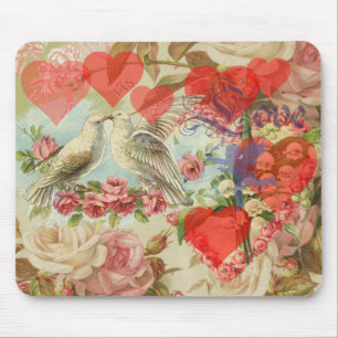 Love birds vintage antique heart love mouse pad