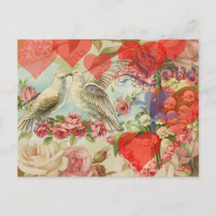 Love Birds Vintage Antique Heart Postcard