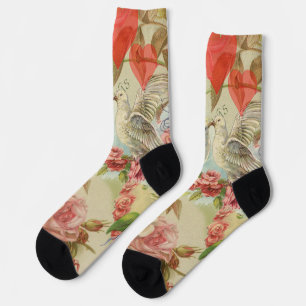 Love Birds Vintage Antique Heart Socks