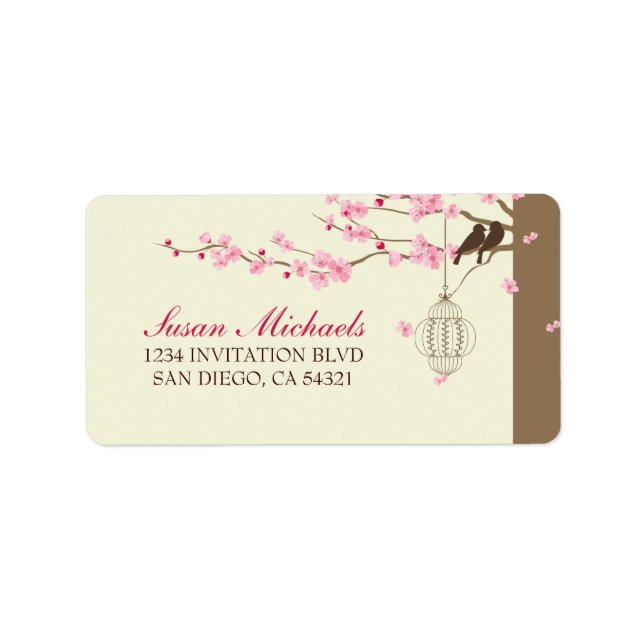 Love Birds Vintage Cage Cherry Blossom Label (Front)
