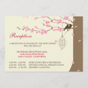 Love Birds Vintage Cage Cherry Blossom Reception Invitation