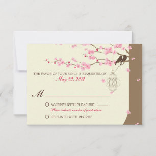 Love Birds Vintage Cage Cherry Blossom RSVP Card