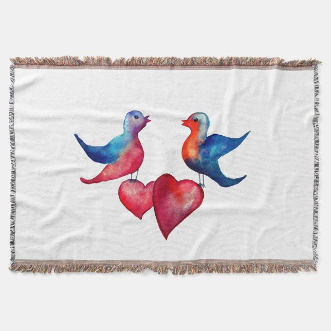 Love Birds, Watercolor Birds Throw Blanket (Front)