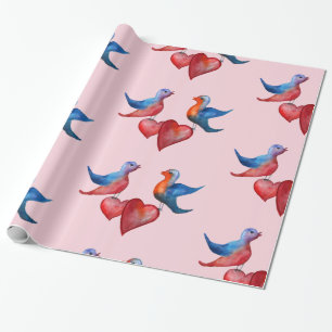 Love Birds, Watercolor Birds  Wrapping Paper