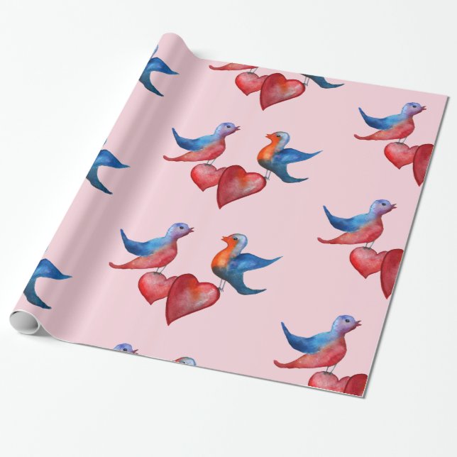 Love Birds, Watercolor Birds  Wrapping Paper (Unrolled)
