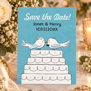 Love Birds Wedding Cake Kiss Save the Date Announcement Postcard