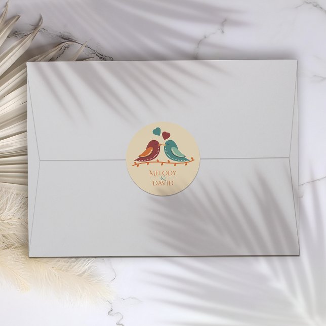 Love Birds Wedding Classic Round Sticker (Creator Uploaded)