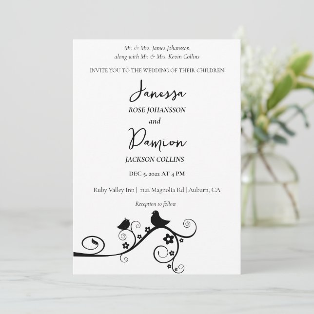 Love Birds Wedding  Invitation (Standing Front)