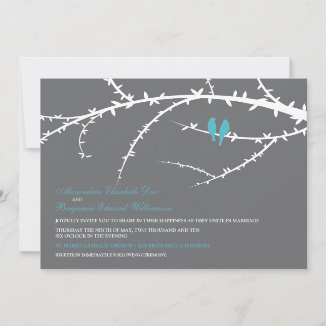 Love Birds Wedding Invitation (aqua) (Front)