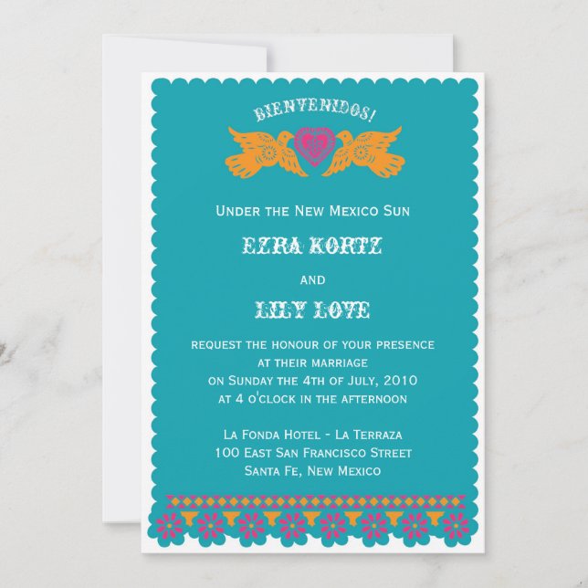 Love Birds Wedding Invitation - Aqua (Front)