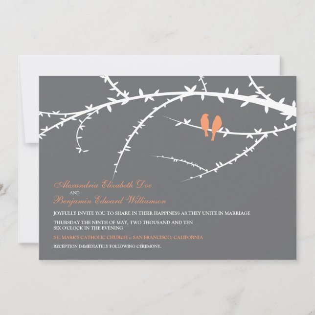 Love Birds Wedding Invitation (coral) (Front)
