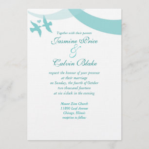 Love Birds Wedding Invitation, Teal Invitation