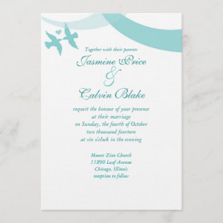 Love Birds Wedding Invitation, Teal Invitation