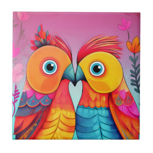 LOVE BIRDS WEDDING PARROT ART Ceramic Tile