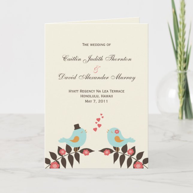 Love Birds Wedding Program Cards (Front)
