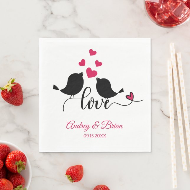Love Birds Wedding Reception Personalised Napkins (Insitu)