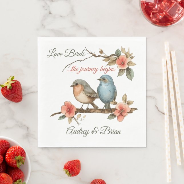 Love Birds Wedding Reception Personalised Napkins (Insitu)