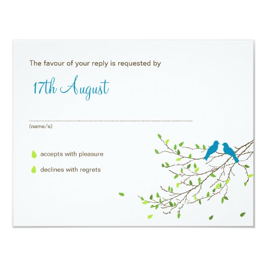 Love Birds Wedding RSVP Blue & Greens Card