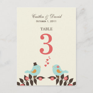 Love Birds Wedding Table Number Card