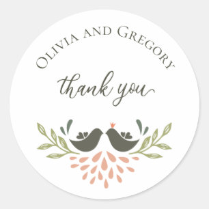 Love Birds Wedding Thank You Classic Round Sticker