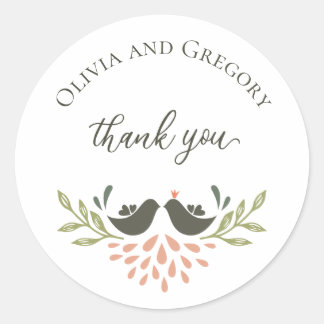 Love Birds Wedding Thank You Classic Round Sticker