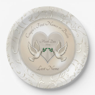 Love Birds Wedding Theme Paper Plates Names, Date