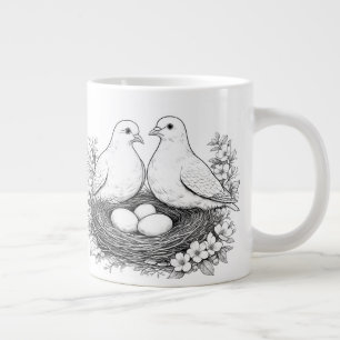 Love Birds with Eggs Pencil Sketch Coffee Mug
