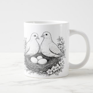 Love Birds with Eggs Pencil Sketch Coffee Mug