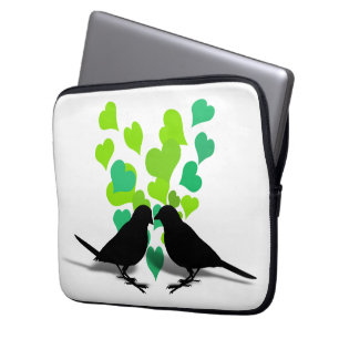 Love Birds with Green Hearts Laptop Sleeve