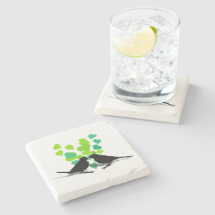 Love Birds with Green Hearts Stone Coaster