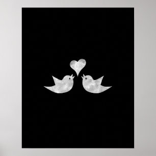 Love Birds with Heart Custom Colour Poster