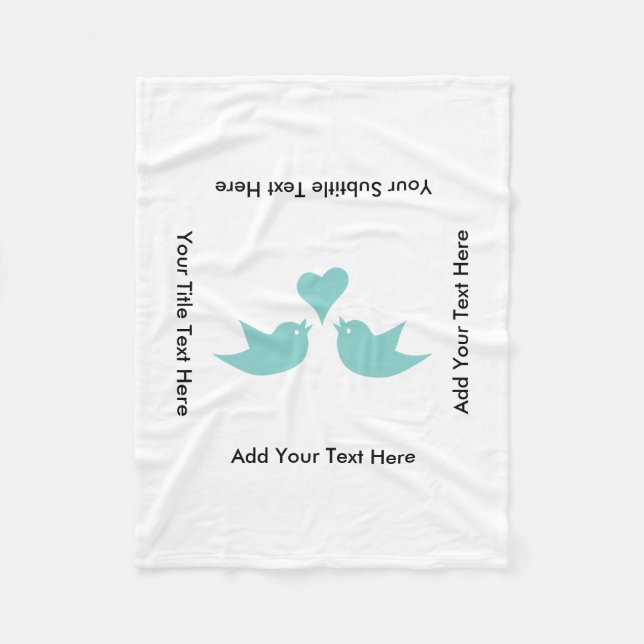 Love Birds with Heart Custom Text Fleece Blanket (Front)