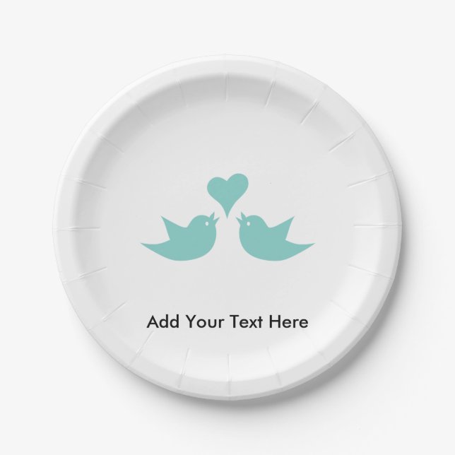 Love Birds with Heart Custom Text Paper Plate (Front)