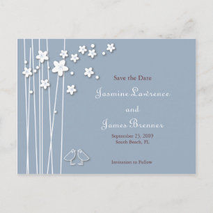 Love Birds with Lines & Flowers Announcement Postcard