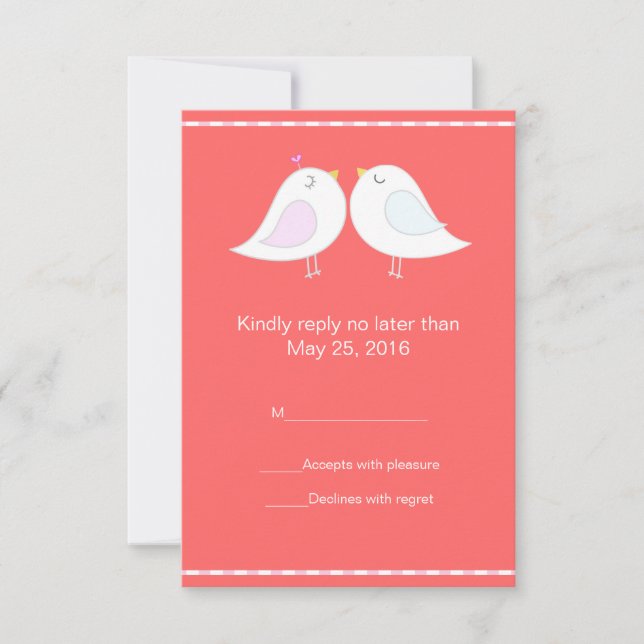 Love Birds with Red Background RSVP Card (Front)