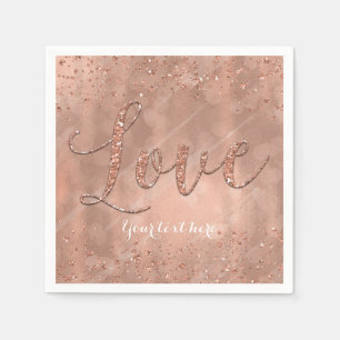 LOVE Birthday Faux Rose Gold Glitter Party Napkin