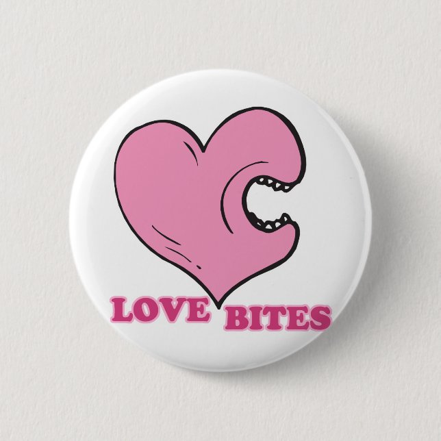 love bites biting heart 6 cm round badge (Front)