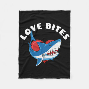 Love Bites Funny Valentines Day Shark Heart Joke Fleece Blanket