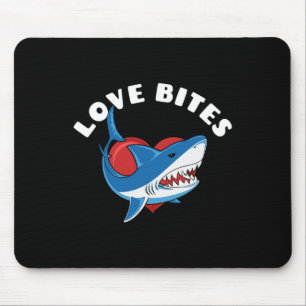 Love Bites Funny Valentines Day Shark Heart Joke Mouse Pad
